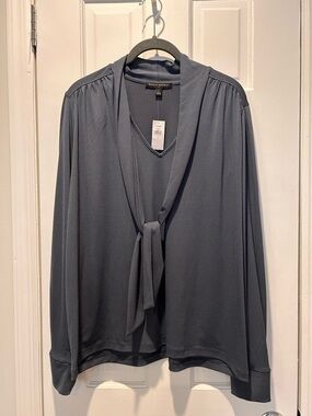 Banana Republic Slate Blue Tie-Neck Blouse with Long Sleeves